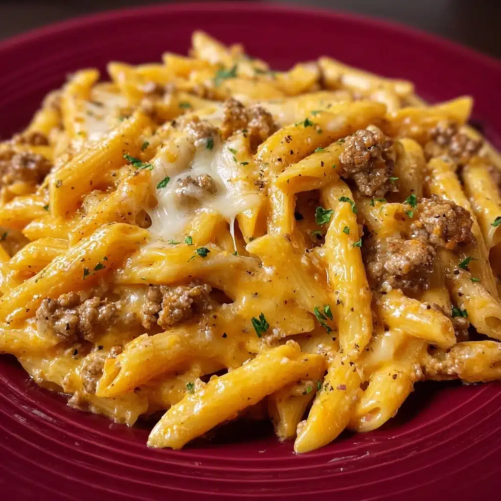 Cheesy Penne with Garlic Butter Ground Beef Recipe