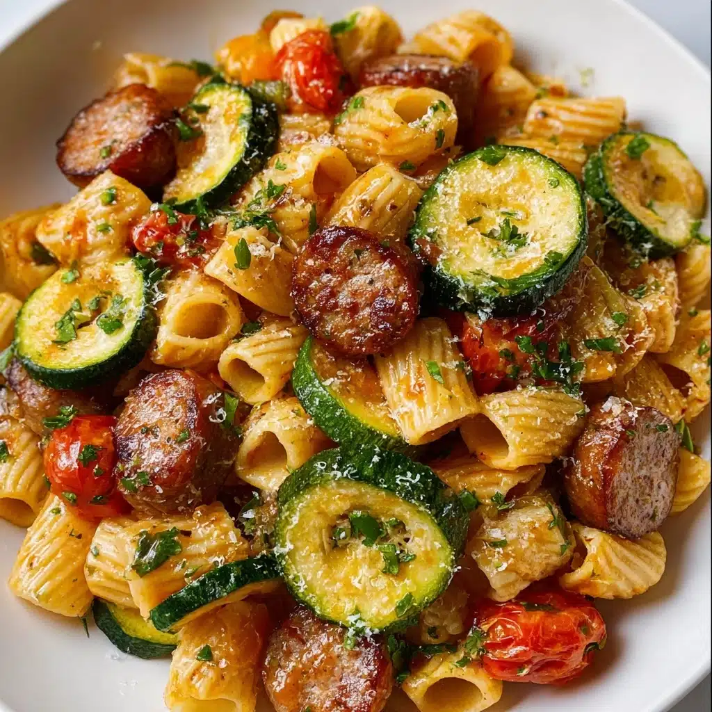 Chicken Sausages with Zucchini, Tomatoes, and Pasta Recipe - Recipe Image