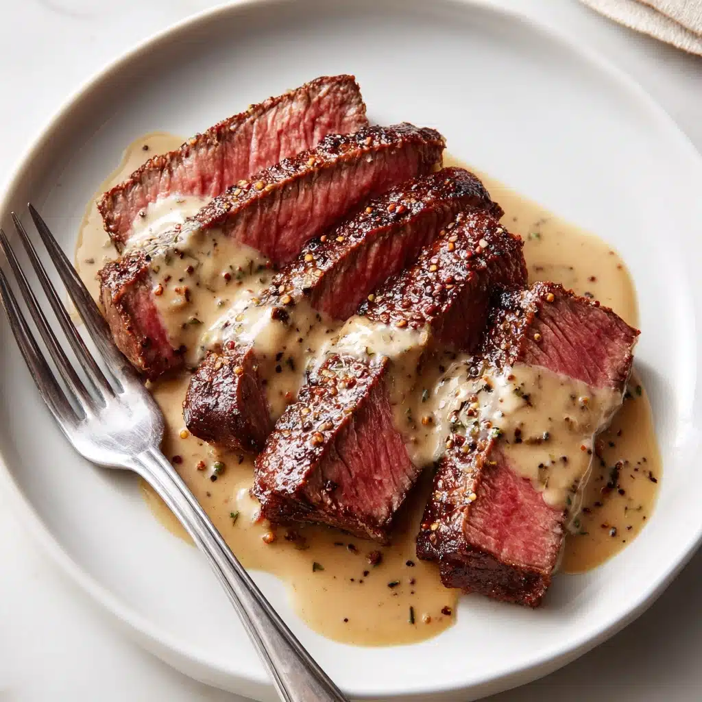 Steak With Bourbon Garlic Cream Sauce Recipe - Recipe Image