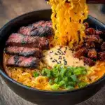Spicy Korean Ramen with Grilled Beef & Creamy Sauce Recipe