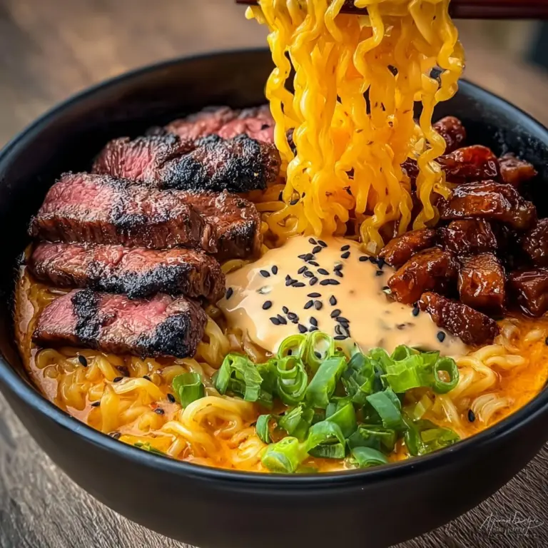 Spicy Korean Ramen with Grilled Beef & Creamy Sauce Recipe
