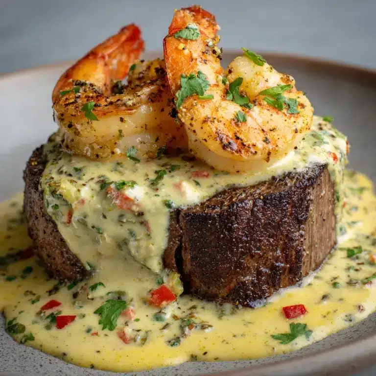 Filet Mignon with Shrimp and Lobster Cream Sauce Recipe