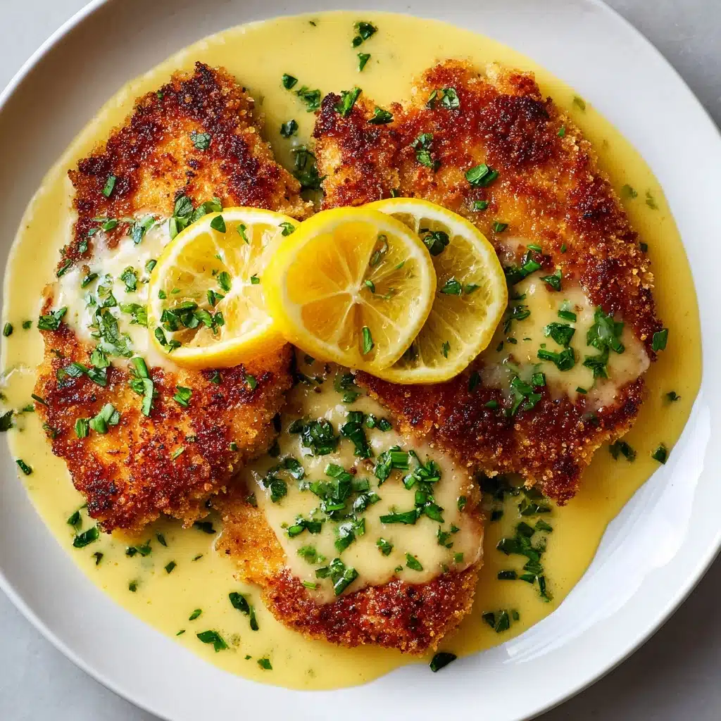 Lemon Pecorino Crusted Chicken with Creamy Lemon Sauce Recipe - Recipe Image