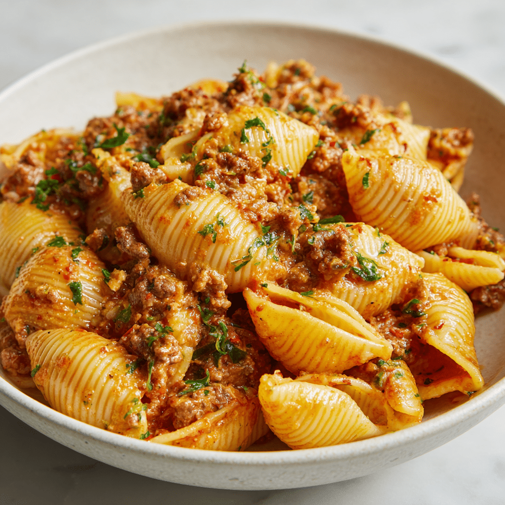 Easy Creamy Beef and Shells Recipe - Recipe Image