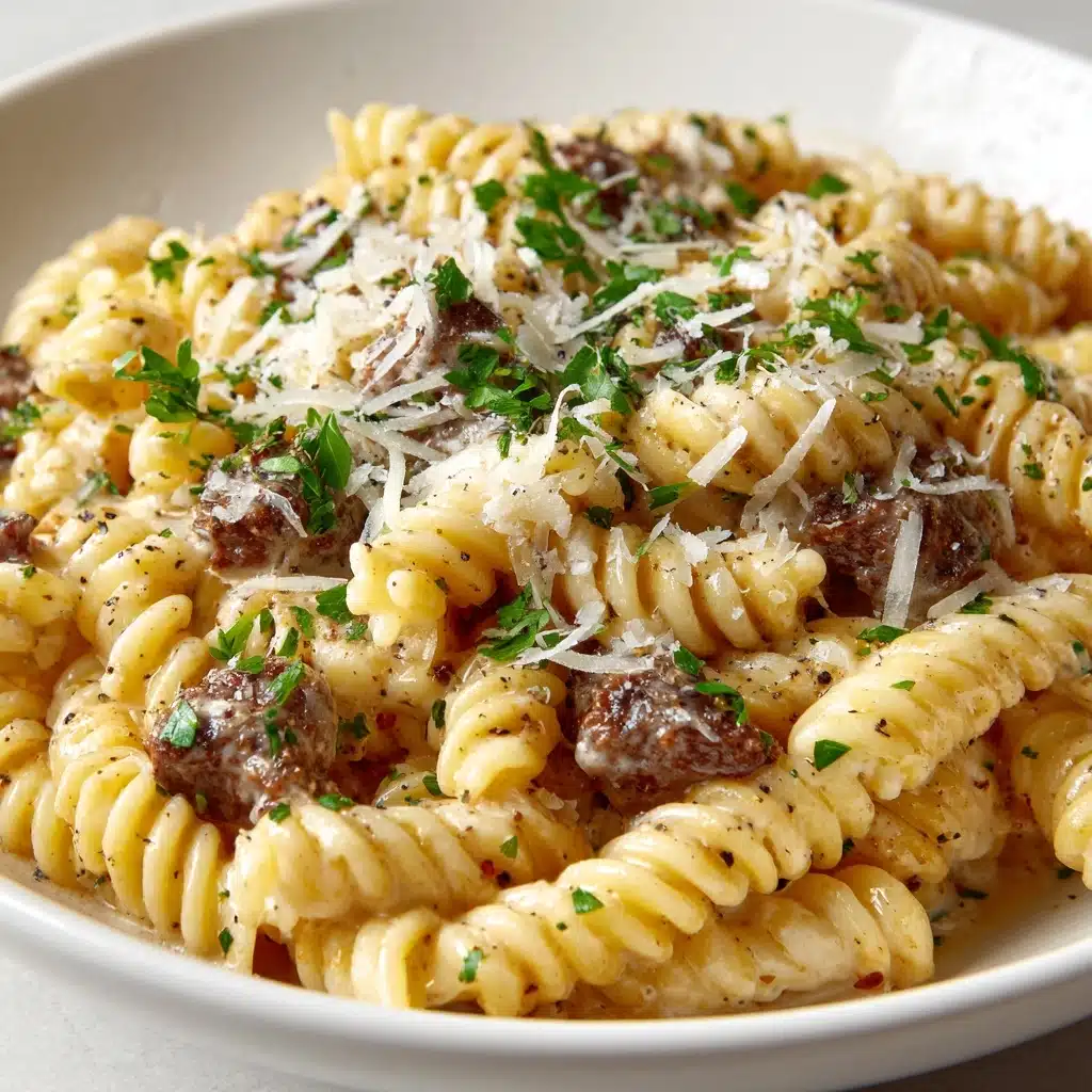 Creamy Beef and Rotini in Garlic Parmesan Sauce Recipe - Recipe Image