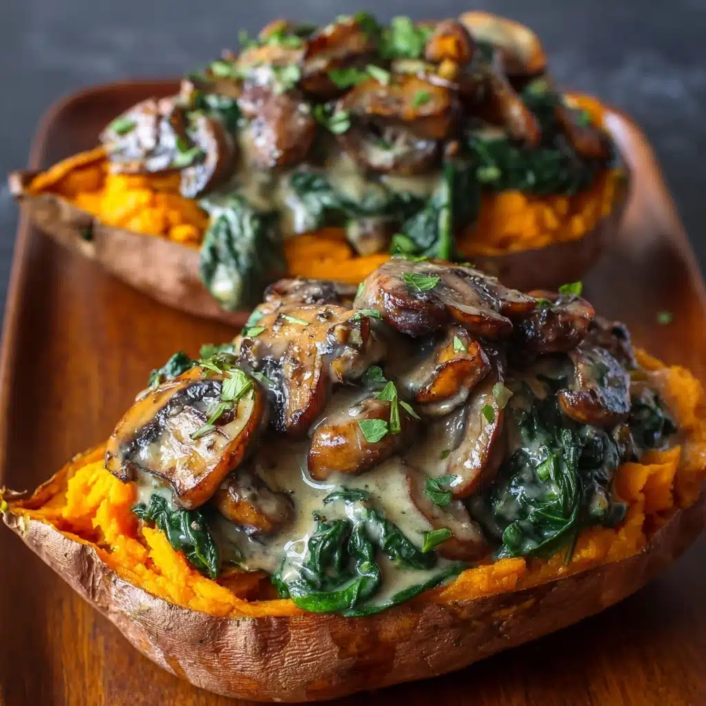 Creamy Mushroom and Spinach Stuffed Sweet Potatoes Recipe - Recipe Image