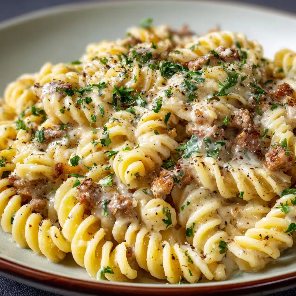 Beef and Rotini in Garlic Parmesan Sauce Recipe - Recipe Image