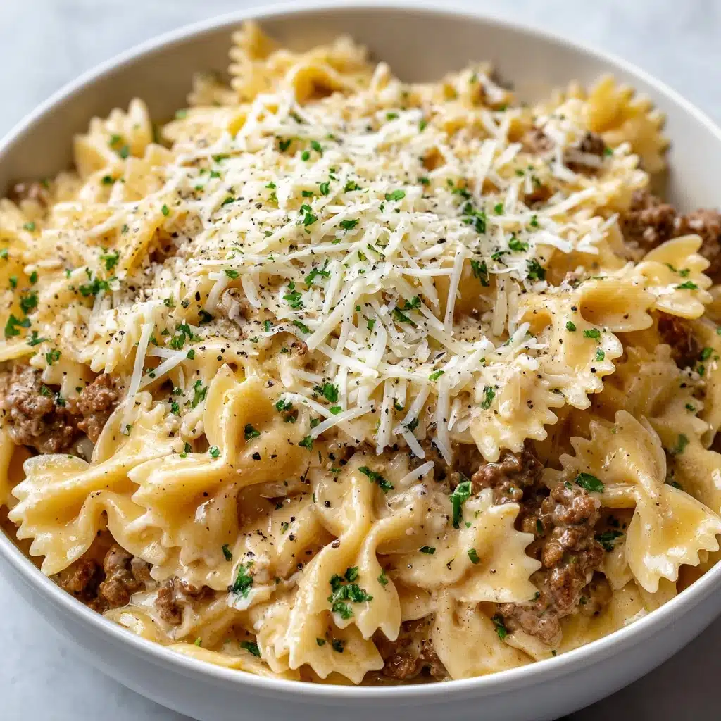 Creamy Parmesan Garlic Beef Bowtie Pasta Recipe - Recipe Image