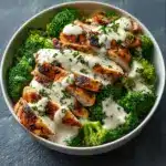 Grilled Chicken & Broccoli Bowls with Creamy Garlic Sauce Recipe