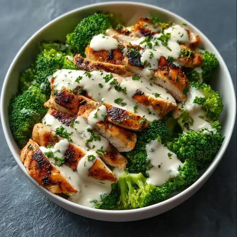 Grilled Chicken & Broccoli Bowls with Creamy Garlic Sauce Recipe