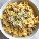 Creamy Parmesan Garlic Beef Bowtie Pasta Recipe