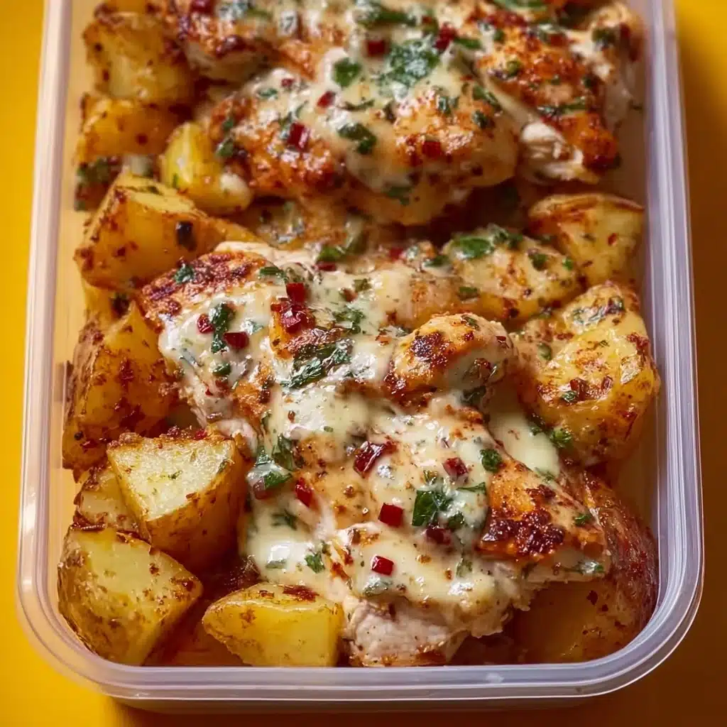 High Protein Creamy Garlic Cheesy Chicken and Potatoes Recipe - Recipe Image