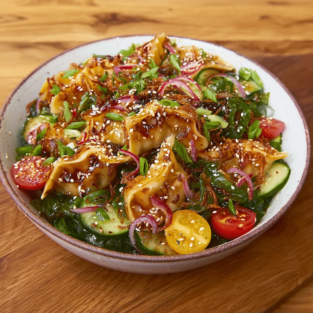 Crispy Dumpling Salad with Spicy Soy Dressing Recipe - Recipe Image