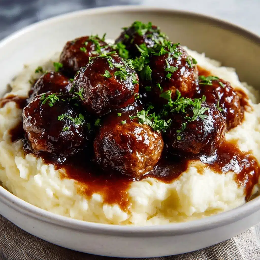 Salisbury Steak Meatballs With Garlic Herb Mashed Potatoes Recipe