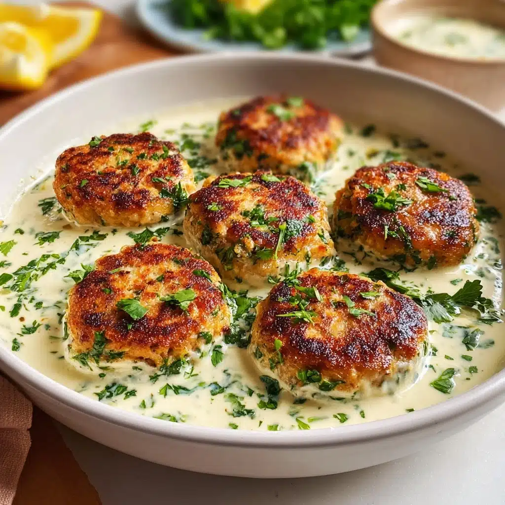 Salmon Patties with Creamy Lemon-Garlic Sauce Recipe - Recipe Image