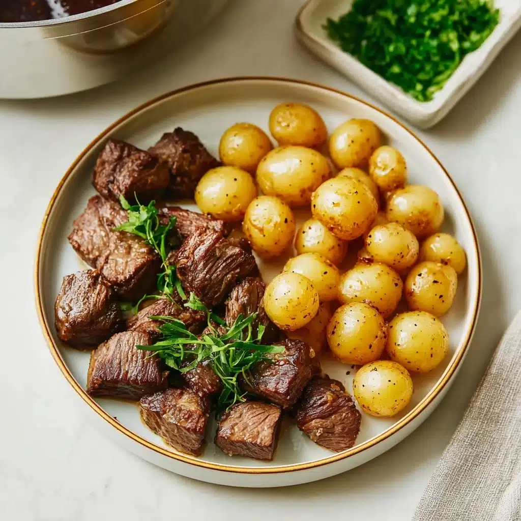 crockpot garlic butter beef bites with potatoes Recipe - Recipe Image