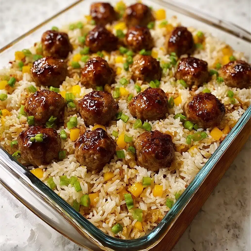 Honey Garlic Meatball Rice Bake Recipe - Recipe Image