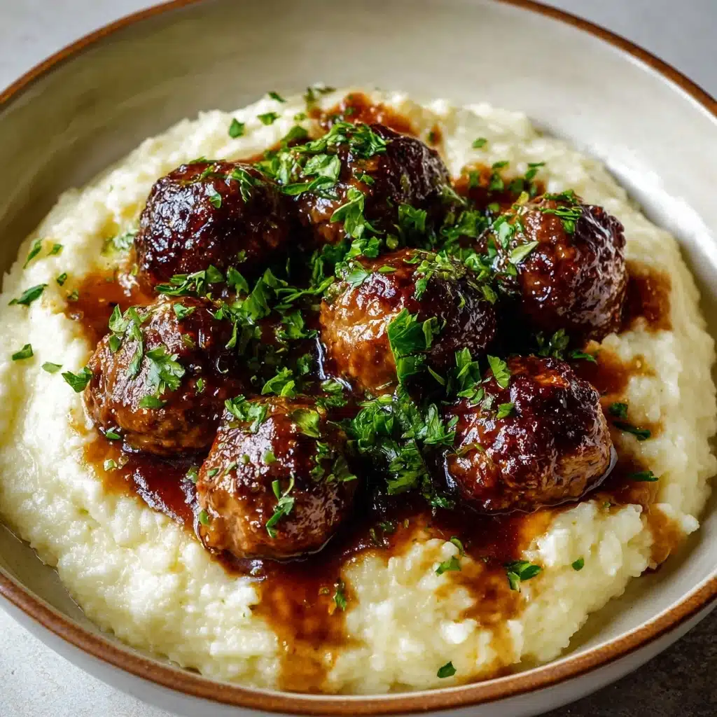 Salisbury Steak Meatballs With Garlic Herb Mashed Potatoes Recipe - Recipe Image