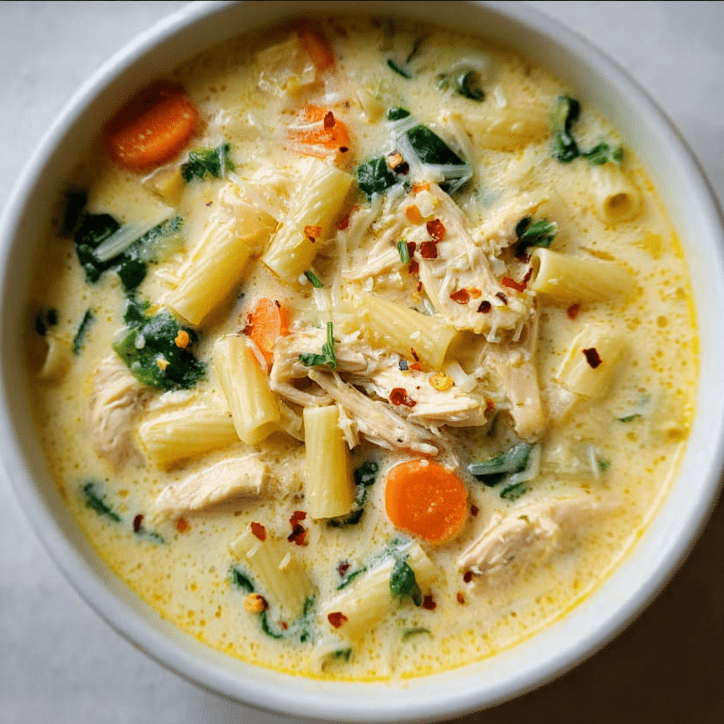 Creamy Chicken Pasta Soup Recipe - Recipe Image