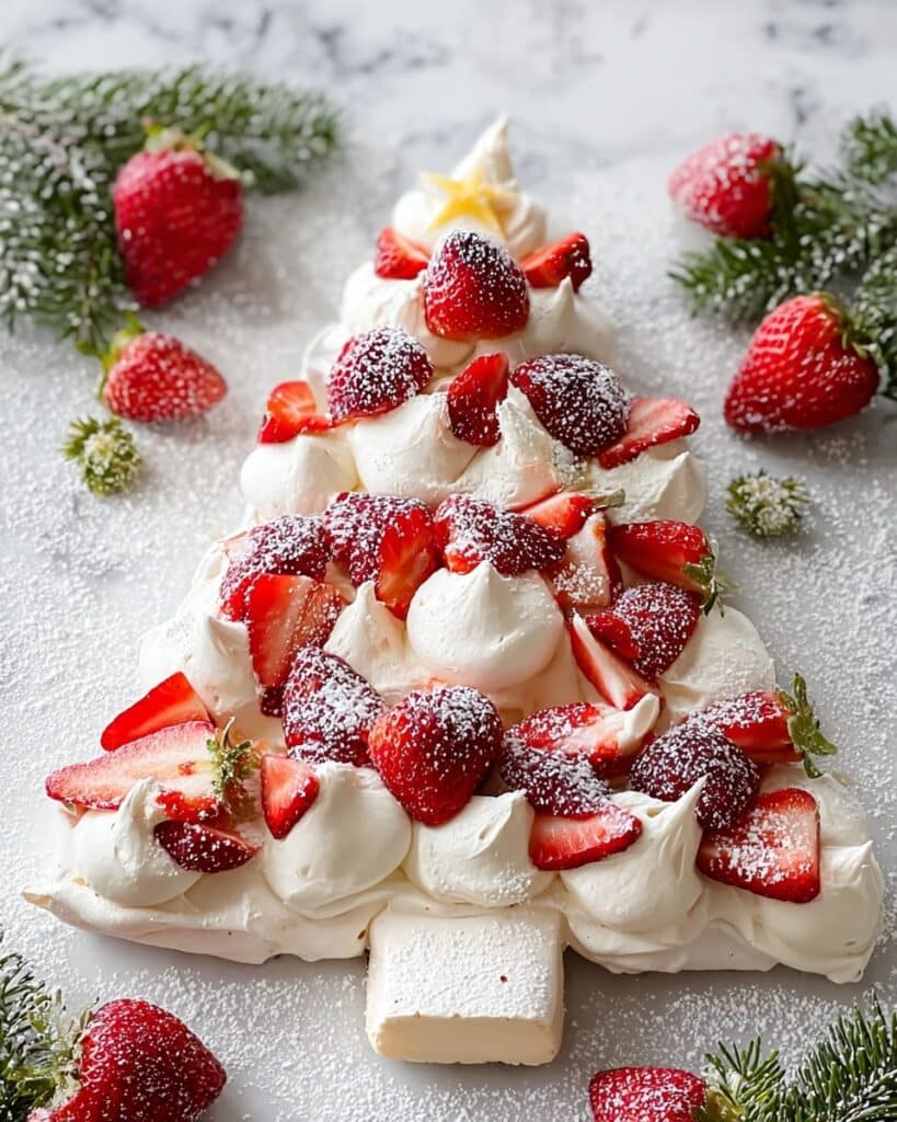Pavlova Christmas Tree with Strawberries and Passionfruit Recipe