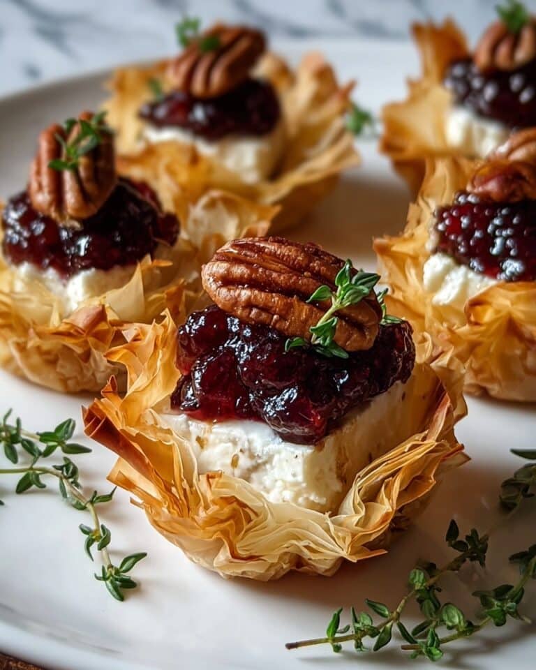 Mini Phyllo Cups with Brie, Pecans, and Cranberry Drizzle Recipe