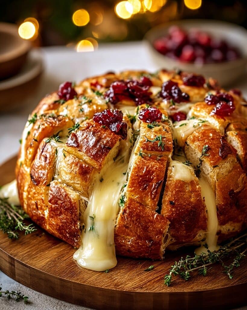 Rustic Sourdough Loaf Stuffed with Brie and Cranberry Recipe