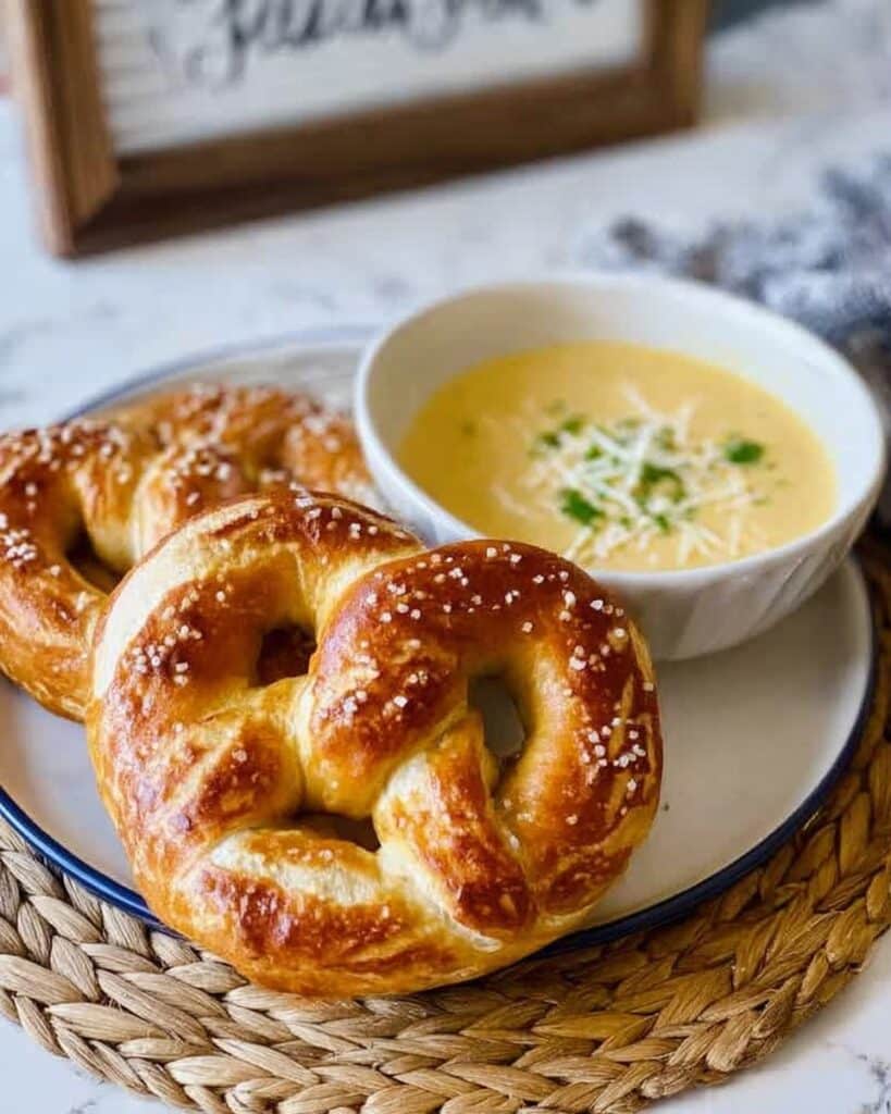 Easy Homemade Soft Pretzels with Cheddar and Salsa Verde Cheese Dip Recipe