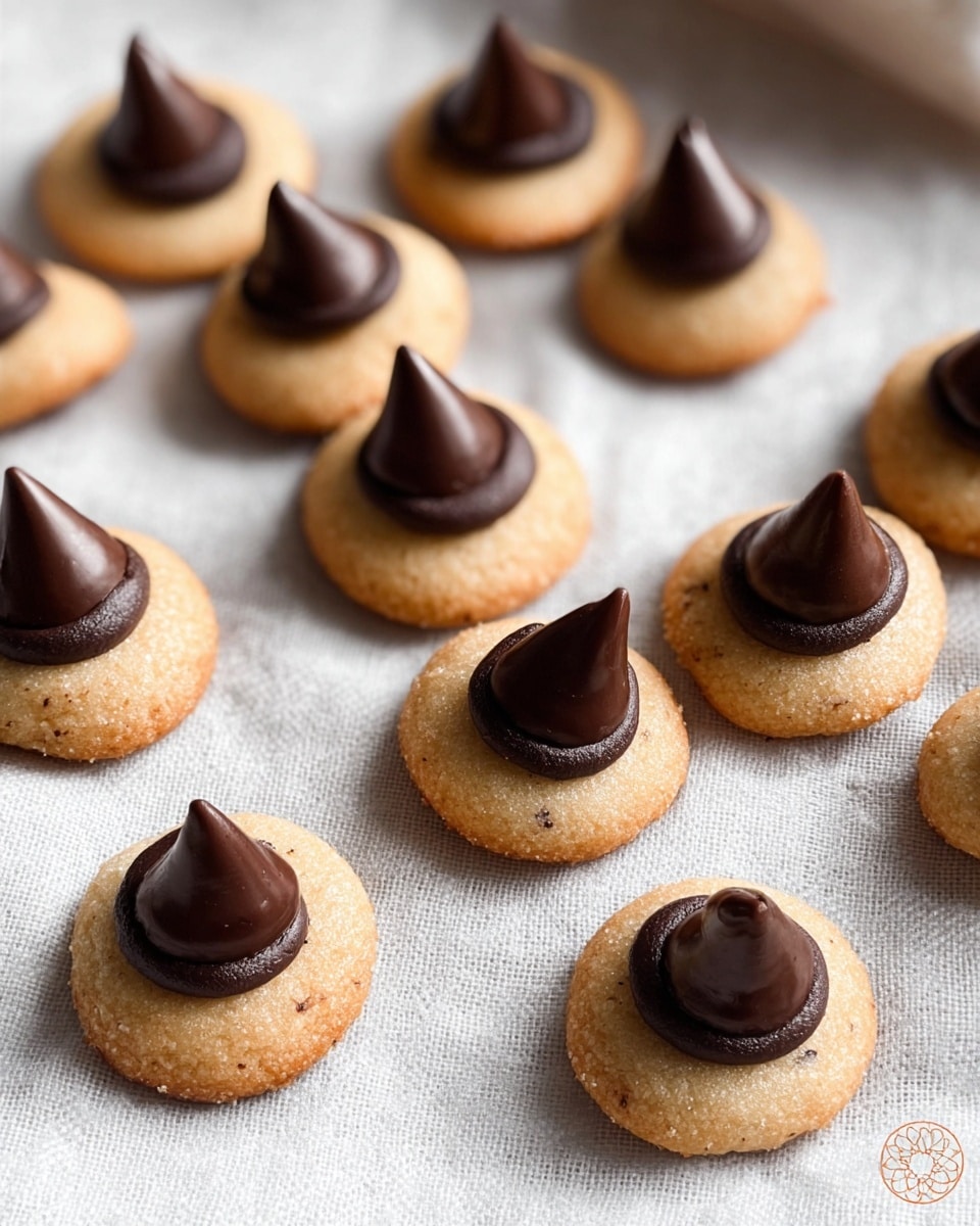 Small treats shaped like spinning tops lay scattered on a white textured cloth with soft folds. Each treat has three layers: the bottom chocolate layer is cone-shaped and dark brown with a smooth, slightly shiny surface; above that is a round, flat, golden-brown cookie layer with a light grainy texture; on top is a small, dark brown, pointed dollop of chocolate that completes the shape. The treats are arranged randomly, showing different angles and highlights of their layered design. photo taken with an iphone --ar 4:5 --v 7
