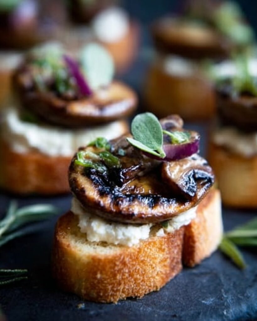Mushroom Bruschetta with Brie, Sage, and Truffle Oil Recipe