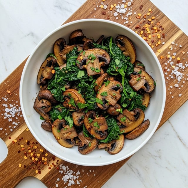 The image shows a bowl filled with cooked mushroom slices, which are brown and slightly shiny with a moist texture. The mushrooms are mixed with small bits of green herbs scattered all over, adding a fresh touch. The bowl is white and sits on a wooden board designed for cutting, placed on a white marbled surface. Around the bowl, there are small pieces of coarse salt and some scattered red pepper flakes, creating a casual and inviting look. photo taken with an iphone --ar 4:5 --v 7
