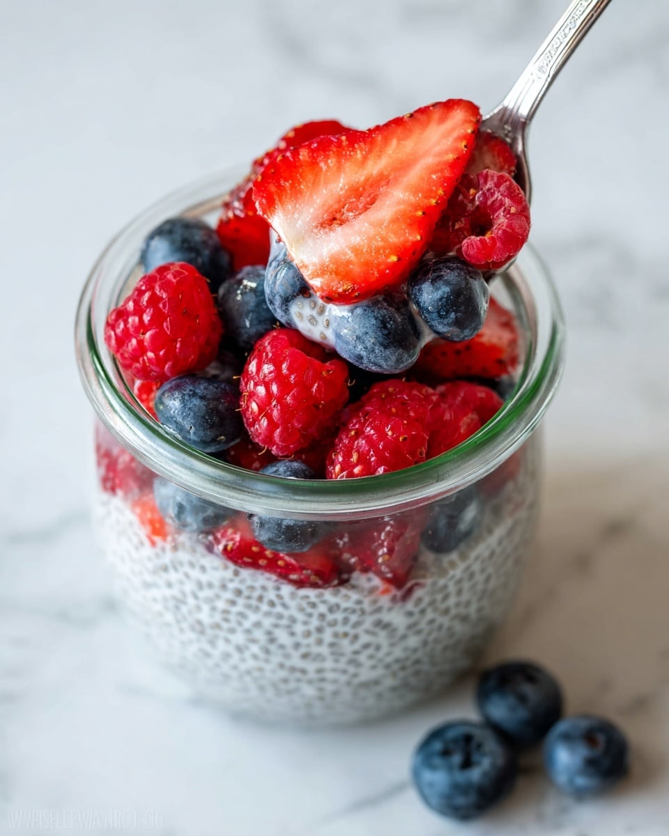 A clear glass jar shows two layers, the bottom layer filled with gray and white chia pudding with a bumpy texture from the chia seeds, and the top layer made of bright yellow mango chunks, cut into small square pieces. A silver spoon is placed inside the jar on the right side, slightly touching the mango. The jar is set on a white marbled surface. photo taken with an iphone --ar 4:5 --v 7