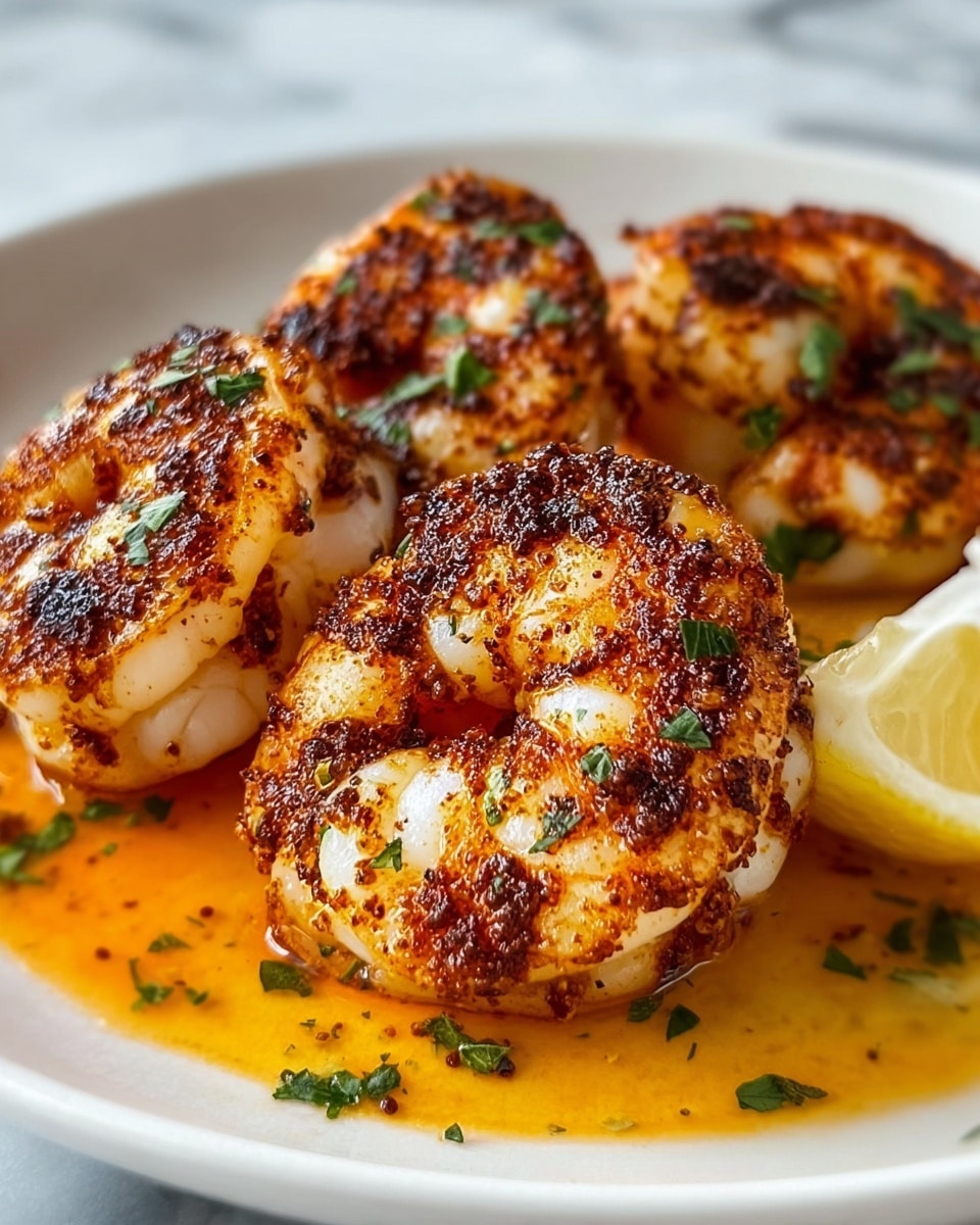 A white plate holds five pieces of grilled cauliflower, each with a slightly charred golden brown outer layer and tender white inside, topped with chopped green herbs. The cauliflower pieces sit in a shallow pool of orange-brown sauce, adding a glossy texture around their base. A wedge of lemon with bright yellow skin and juicy interior is placed at the edge of the plate. The plate is set on a white marbled surface. photo taken with an iphone --ar 4:5 --v 7