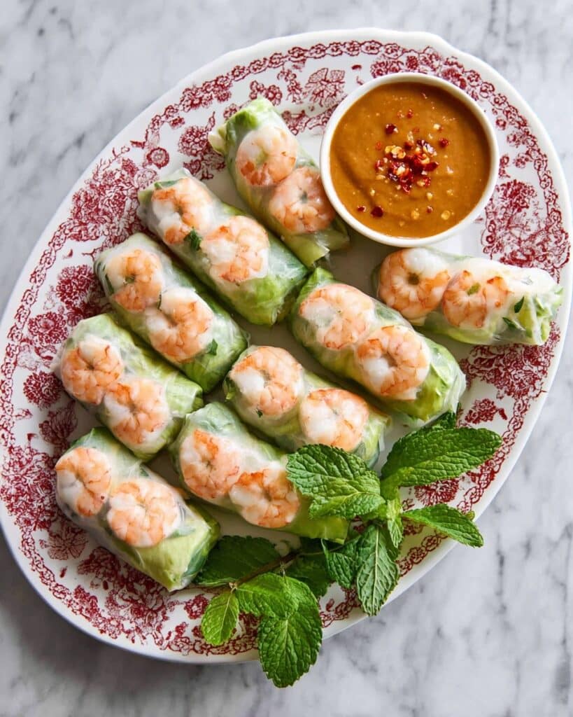 Fresh Vietnamese Shrimp Spring Rolls with Peanut Dipping Sauce Recipe