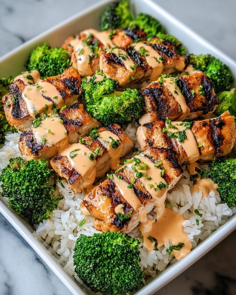 Grilled Chicken & Broccoli Bowls with Creamy Garlic Sauce Recipe