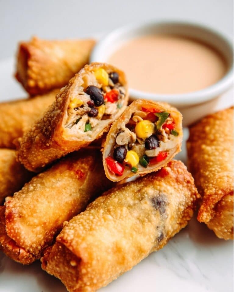 Southwest Chicken Egg Rolls with Cilantro Avocado Dipping Sauce Recipe