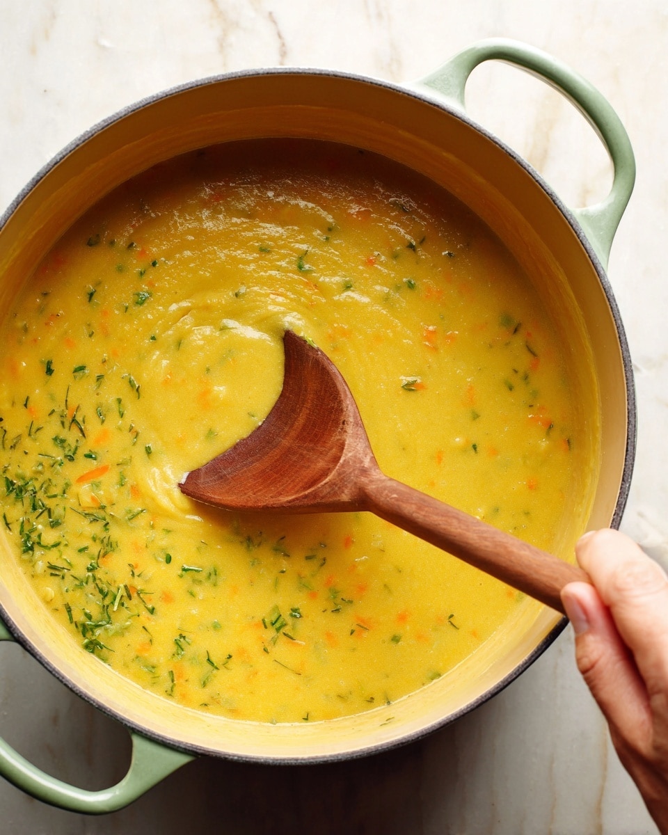 A white bowl is filled with a thick, yellow lentil soup that has bits of green herbs and orange carrot pieces mixed in, showing a chunky texture. The soup is sprinkled with ground black pepper and small green herb pieces on top. A spoon is scooping some of the soup, showing its creamy, slightly chunky consistency. The bowl sits on a white plate with two slices of light brown bread beside it. The background is a white marbled texture with scattered orange lentils and half a lemon nearby, while a woman's hand holds the spoon. Photo taken with an iphone --ar 4:5 --v 7