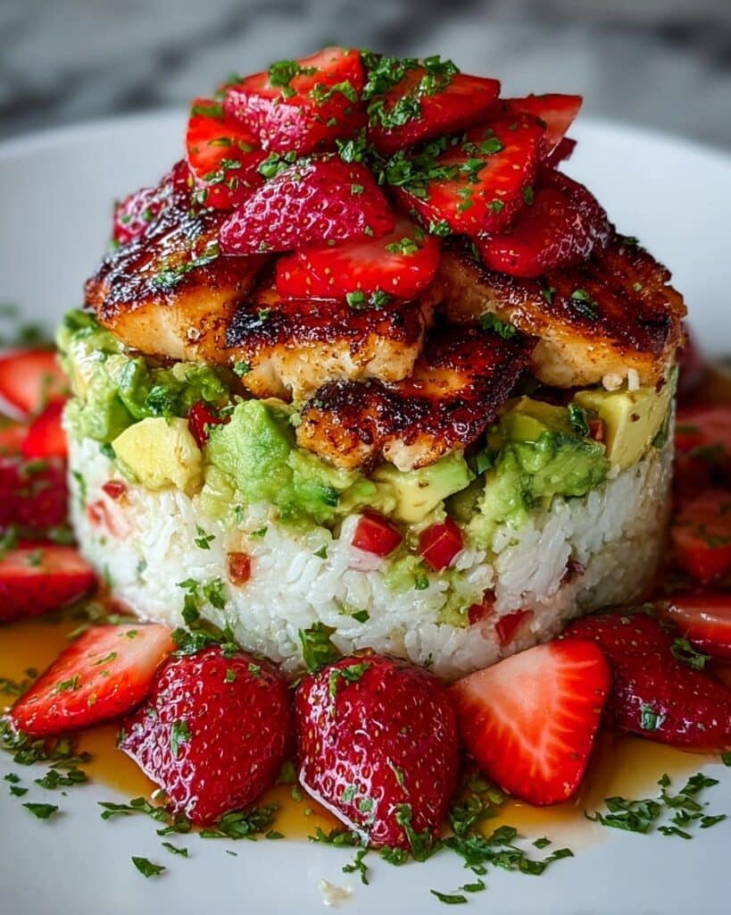 Chicken and Strawberry Avocado Rice Stack Recipe