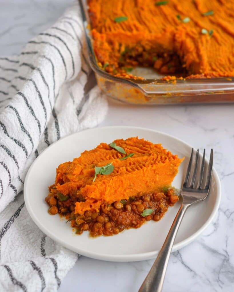 Spiced Vegan Cottage Pie with Sweet Potato Mash Recipe