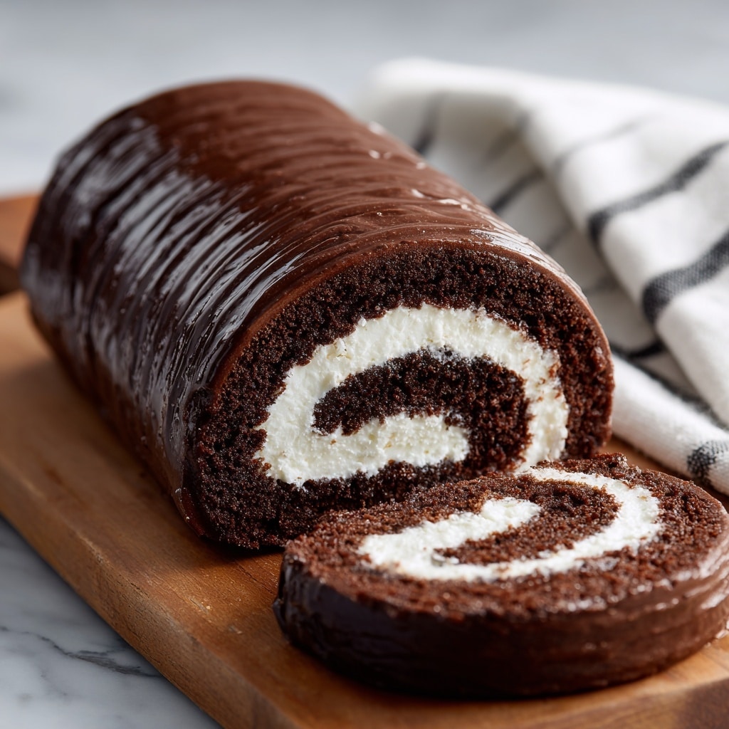 Chocolate Swiss Roll with Whipped Cream and Chocolate Ganache Recipe