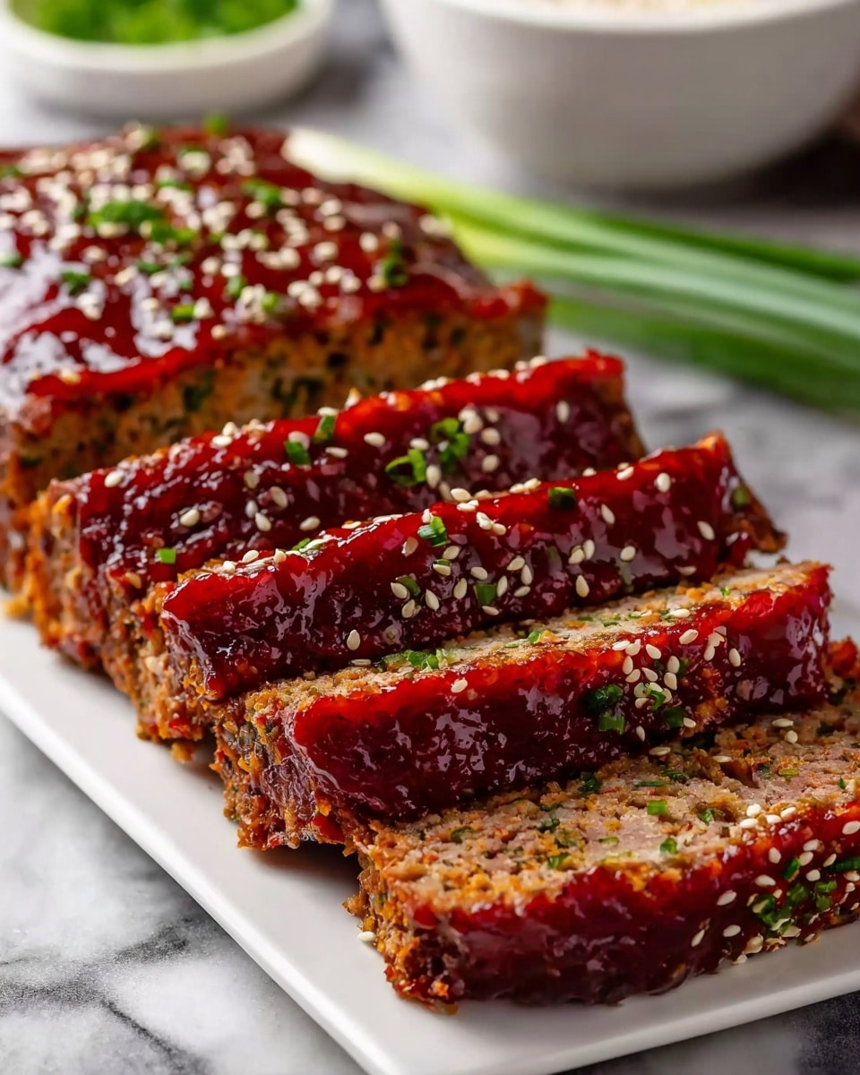A rectangular piece of crispy baked tofu sits in a white baking dish, covered in a thick, glossy, dark reddish-brown sauce with a sticky texture. The tofu has a slightly charred, crackled surface and is sprinkled with small white sesame seeds. Next to the dish, on a white marbled surface, lies a pair of light brown wooden chopsticks resting on a bright red cloth napkin. In the background, a small grey bowl contains chopped green onions. The photo taken with an iphone --ar 4:5 --v 7