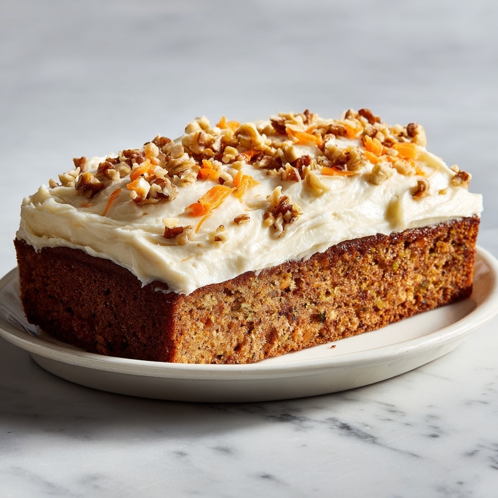 A sliced carrot cake placed on a white plate, showing a dense light brown cake layer with grated orange carrots inside; the cake is topped thickly with creamy white frosting sprinkled with chopped light to medium brown nuts and small orange carrot pieces. The slices are arranged next to each other, with crumbs scattered slightly on the plate, all set on a white marbled surface. photo taken with an iphone --ar 4:5 --v 7