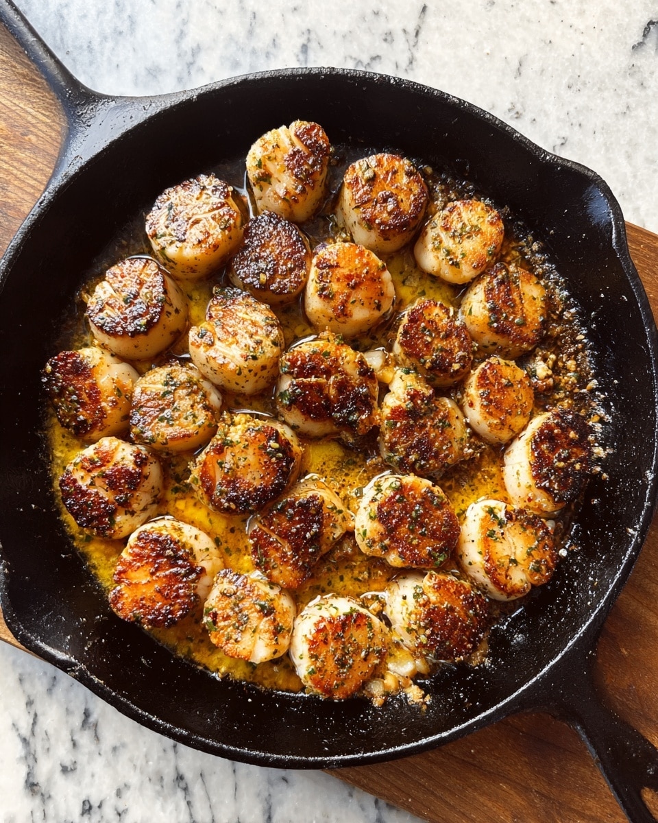 A metal tray holds about twenty raw scallops arranged loosely in one layer, each scallop off-white and smooth with a slightly translucent texture. Some scallops are sprinkled with coarse black pepper, giving a dotted texture on parts of the surface. A woman's hand sprinkles more seasoning from above, with fine particles falling toward the scallops. The tray sits on a wooden cutting board with warm brown tones and a chequered pattern. Photo taken with an iphone --ar 4:5 --v 7