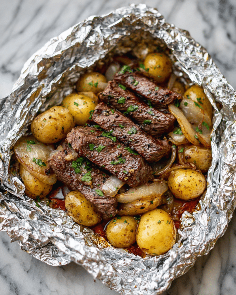 Oven-Baked 5-Ingredient Beef & Onion Foil Packet Dinner Recipe