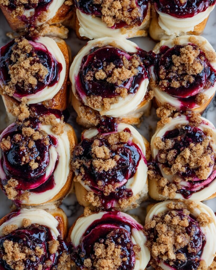 Blueberry Cinnamon Rolls with Cream Cheese Frosting and Streusel Topping Recipe
