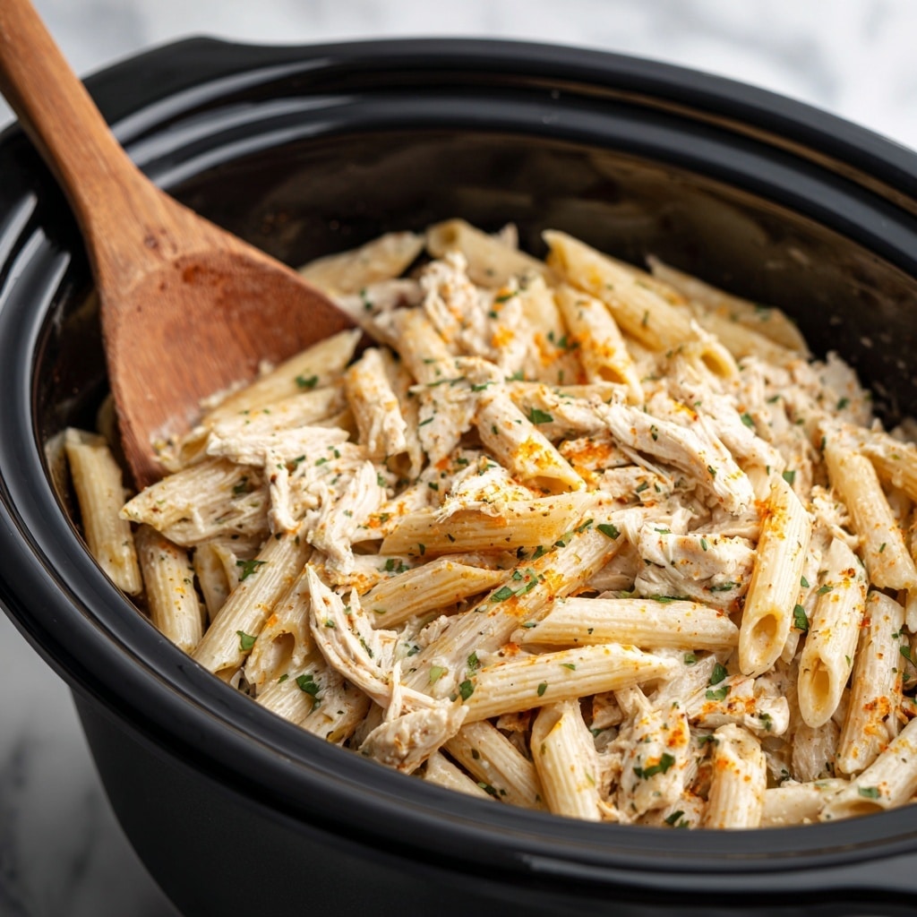 The image shows a white bowl filled with creamy penne pasta coated in a light beige sauce. The sauce looks smooth and rich, covering the pasta evenly. Small bits of green herbs are sprinkled throughout the dish, adding a touch of color, along with a light dusting of a reddish-brown seasoning on top. The bowl is placed on a white marbled surface, and there is a fork in the background. photo taken with an iphone --ar 4:5 --v 7