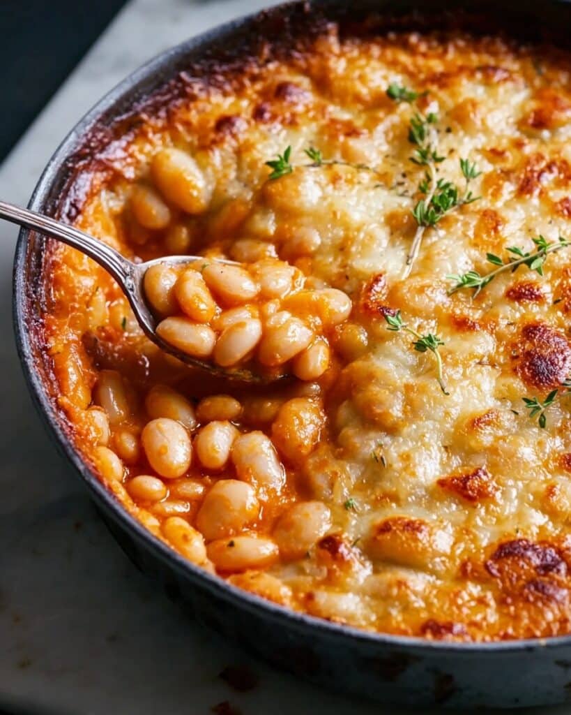 Comforting and Easy Cheesy White Bean Tomato Bake Recipe