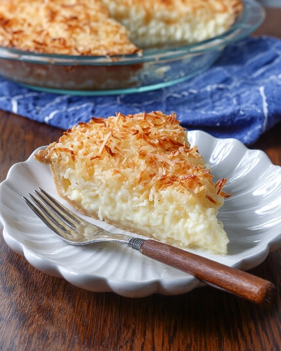 A round baked dish sits in a clear glass pie dish with two small handles on each side, showing a textured golden-brown crust that covers the entire surface. The crust has shredded pieces, lightly toasted around the edge, and a paler, softer center with more shredded texture. The pie dish rests on a blue and white checked cloth, all placed on a white marbled surface. photo taken with an iphone --ar 4:5 --v 7