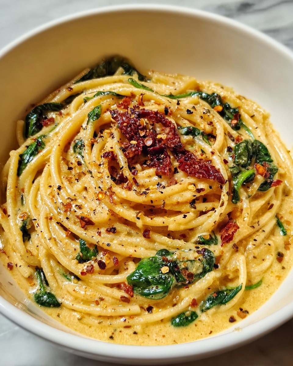 Spaghetti & Spinach with Sun-Dried Tomato Cream Sauce Recipe