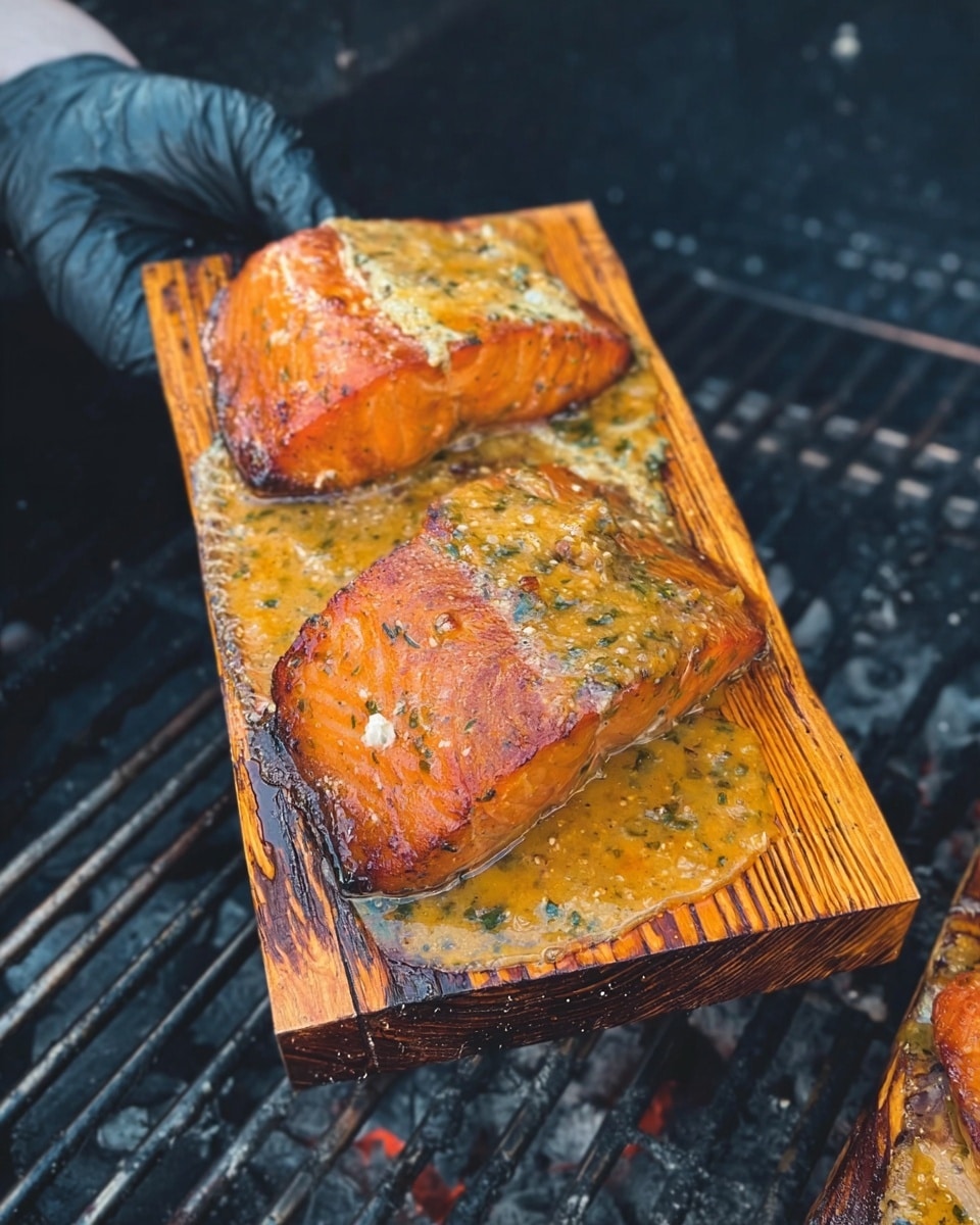 A large, raw salmon fillet is placed flat on a dark cutting board, showing its smooth, bright orange flesh with visible natural lines and textures. The top side of the salmon is being covered with a generous sprinkle of bright red seasoning powder, creating a slightly grainy layer across the entire fillet, with some of the powder floating mid-air in motion. The cutting board is set on a wooden countertop, and the background is blurred but hints at a dark shirt worn by a person. The scene captures a close-up view with warm, natural lighting. Photo taken with an iphone --ar 4:5 --v 7