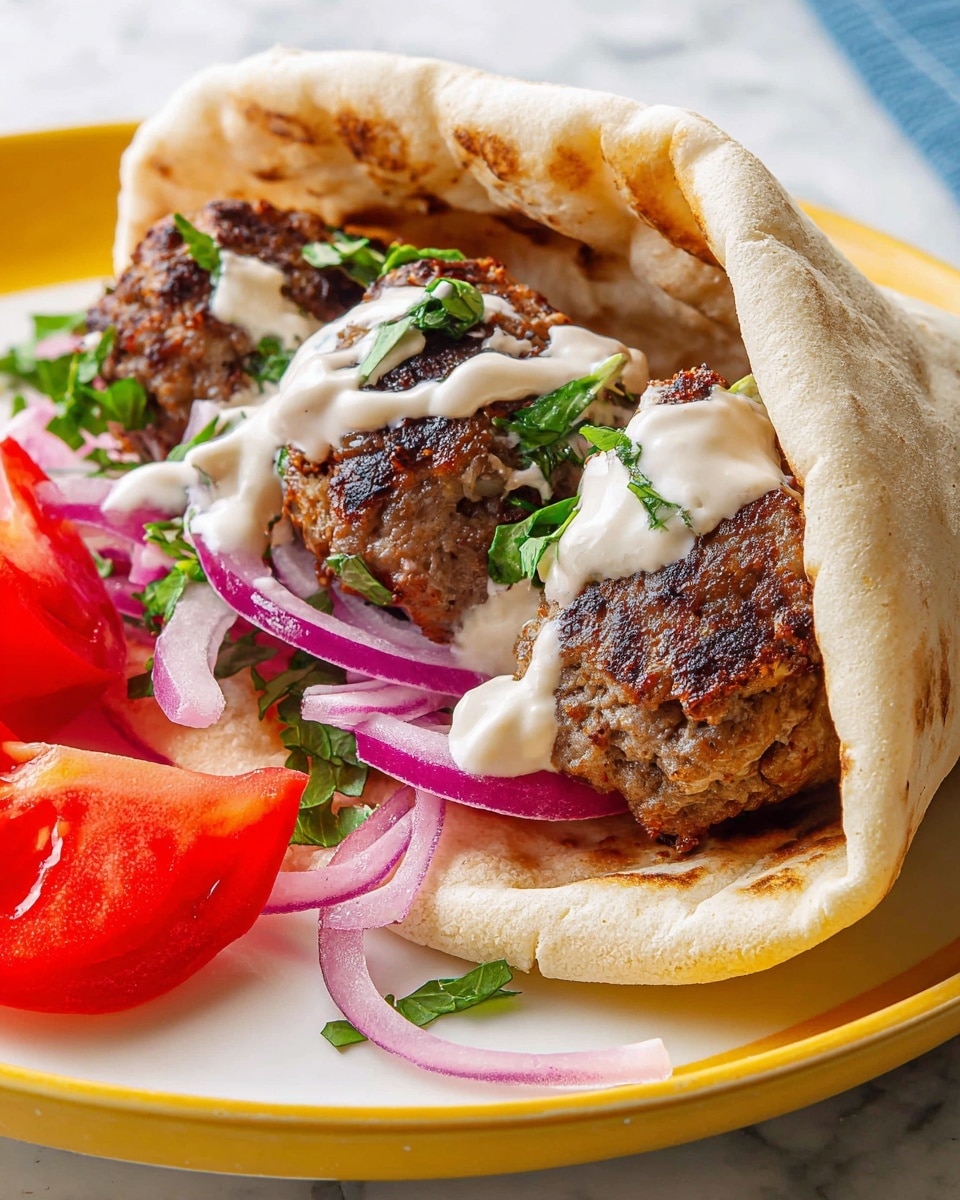 Sheet Pan Beef Kofta with Pita, Tahini Sauce, and Fresh Vegetables Recipe